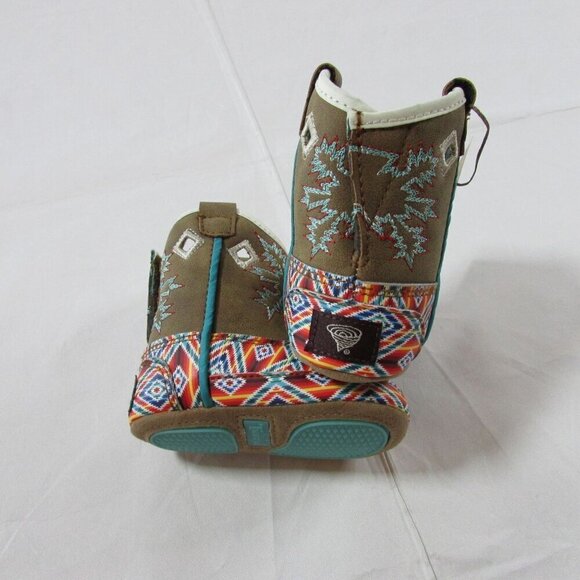 M & F Western Twister Infant Baby Buckers Brynlee Aztec Boots - Brown - Picture 4 of 7